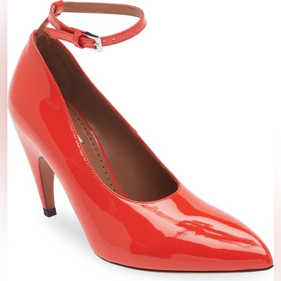 Alaia Shark Pump Red Orange Heels with Ankle Strap 38 EU 8 US New - Picture 1 of 8